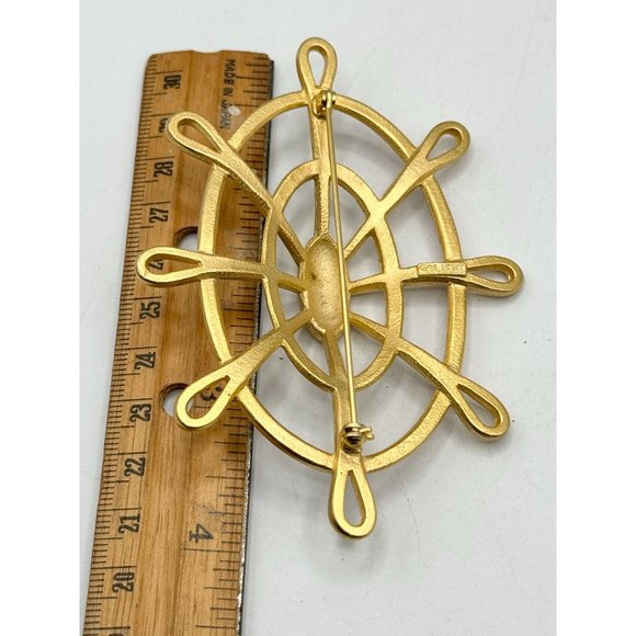 Vintage MJent Enamel gold brooch pin - Picture 5 of 5